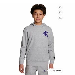 AND1 Boy's Athletic Graphic Fleece Hoodie – Grey/Purple – Kids XXL (18) – NWT